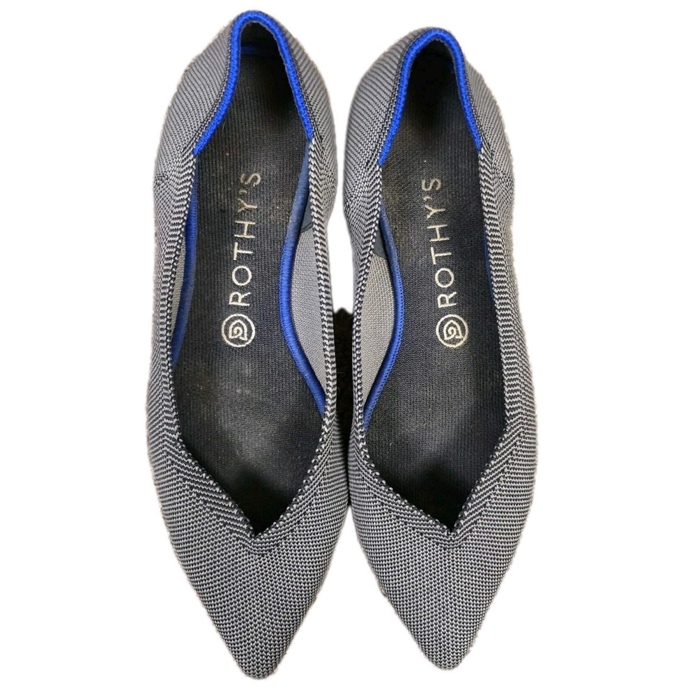 Rothys The Point Flats Grey Birdseye Pointed Toe Knit Shoes Womens 10